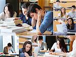 Montage with pictures of students during an exam