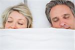 Couple sleeping under the covers at home in bed