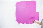 Woman painting her wall in pink in new home