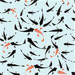 Seamless graphic pattern of small fish on a blue background