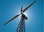 Photo in the nature of a large wind turbine generates electricity