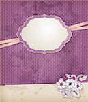 Vintage violet vector background with label and flowers