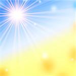 abstract summer background with white sun rays over blue sky and yellow gradient