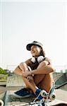 Girl Hanging out in Skatepark, Feudenheim, Mannheim, Baden-Wurttemberg, Germany