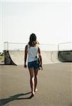 Girl Hanging out in Skatepark, Feudenheim, Mannheim, Baden-Wurttemberg, Germany