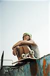 Teenage Girl Hanging out in Skatepark, Feudenheim, Mannheim, Baden-Wurttemberg, Germany