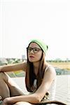 Teenage Girl Hanging out in Skatepark, Feudenheim, Mannheim, Baden-Wurttemberg, Germany