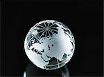 Glass Globe illustrating Asia, India, China, Russia, Africa, Saudi Arabia, Middle East