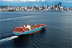 Aerial view of container ship, Seattle, Washington State, USA