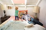 Father and child looking at ceiling