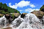 Water stream and blue sky with clouds