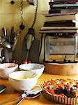 Dried plum tart in a kitchen