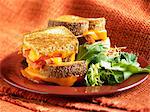 Grilled Cheese and Tomato Sandwich;Quartered and Stacked; Side Salad
