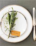 Place Setting with a Bouquet of Herbs and a Name Tag