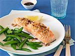 Salmon Fillet with Walnut Crust and Fresh Pea Pods