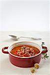 Ground beef soup with tomatoes and mushrooms