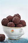 Chocolate truffles in a china cup