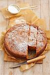 Carrot cake topped with icing sugar