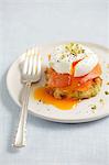 A courgette fritter with smoked salmon and a poached egg