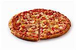 Chicken, Red Pepper and Onion Pizza on a White Background