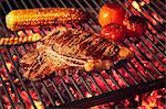 Barbecued T-bone steak with barbecued vegetables