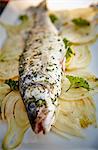 Baked bass with parsley and lemon on a bed of fennel