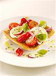 Ciabatta topped with mozzarella, tomatoes and basil