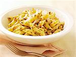 Penne with pesto, pine nuts and parmesan