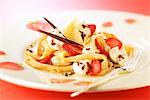 Crêpes with strawberries, cream and chocolate shavings