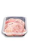 Sliced cold meat in a plastic container