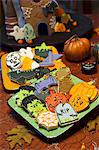 Festive Decorated Halloween Cookies with Halloween Decorations