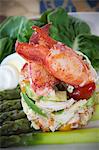 Maine Lobster, Tomato and Avocado Salad on Asparagus Spears