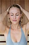 Close-up of a beautiful woman in a sauna