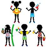 Vector Illustration of 5 different summer kids dressed for beach or pool.