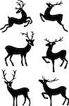 Six deer silhouettes isolated on white background
