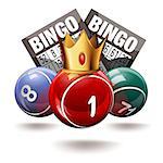 Royal bingo or lottery balls and cards