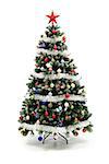 Colorful decorated artificial Christmas tree isolated on white