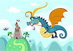 vector illustration of a dragon with castle