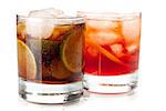 Alcohol cocktail collection - Negroni and Cuba Libre. Isolated on white background