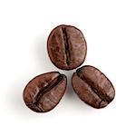 Three coffee beans. Isolated on white background