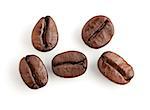 Five coffee beans. Isolated on white background