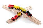 Wooden toy trains. Isolated on white background