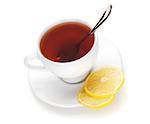 Tea cup with lemon slices. Isolated on white background