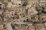 A view at houses in the Sassi the historic center of the city Matera in Basilicata in Italy