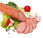 Salami slices with various vegetables