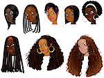 Vector Illustration of Black Women Faces. Great for avatars, makeup, skin tones or hair styles of African women.
