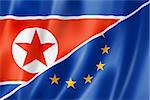 Mixed Europe and North Korea flag, three dimensional render, illustration