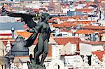 Aerial view of Madrid (Spain) / Famous Statue on the top and roofs