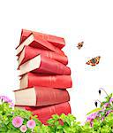 Books, flowers and butterflys. Isolated over white