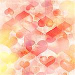 Bright textured watercolor background with colorful hearts